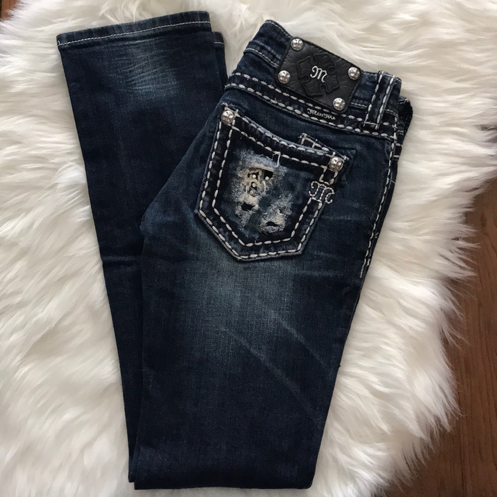 Miss Me Distressed & Embellished Straight Jeans